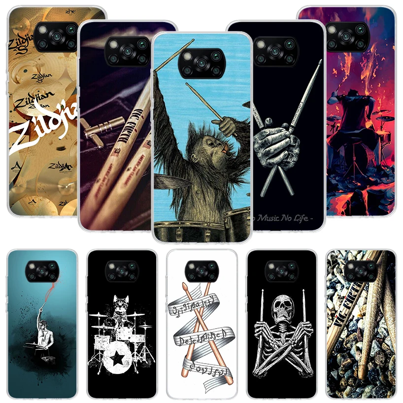 Musical Instrument Drum Rock Phone Case For Xiaomi Poco X3 GT X5 X4 Nfc M5S M3 M2 M4 Pro F3 F2 F1 Mi Note 10 Lite A3 A2 Shell Co