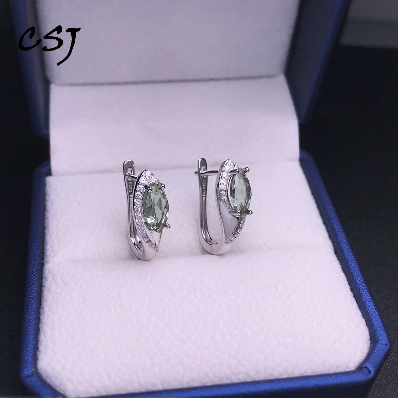 Green Amethyst Earrings Sterling 925 Silver Smoky Quartz Gemstone MQ5*10mm for Women Birthday Party Engagement Jewelry Gift