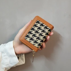 New Women's Card Bag Canvas Checker Coin Clip Bank Credit Card Cover Multi-Functional Card Slot Wallet