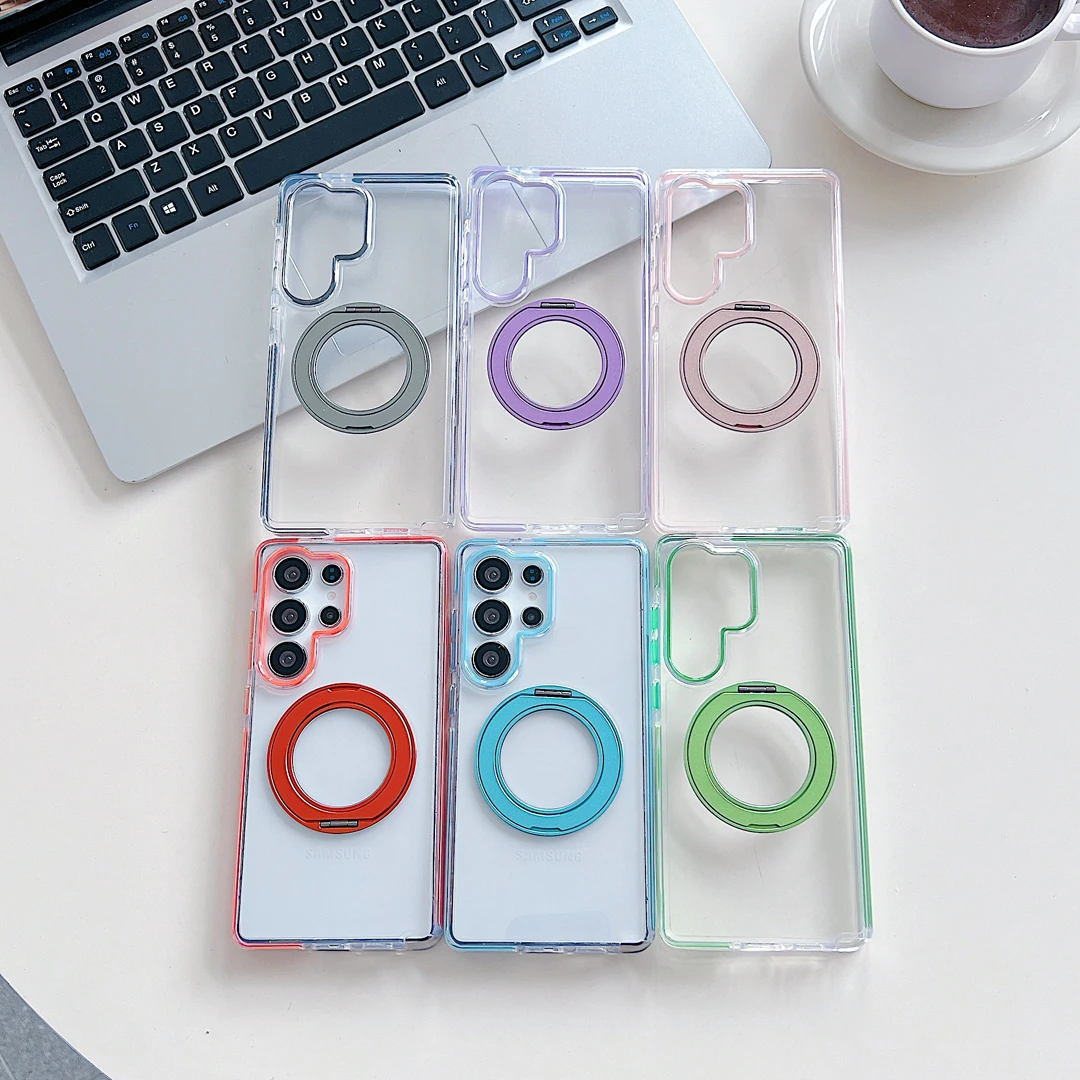 

360°Rotating Magnetic Bracket Stand Case For Samsung Galaxy S24 Plus S25 S26 Ultra A36 A56 A17 Anti-drop Clear Shockproof Cover