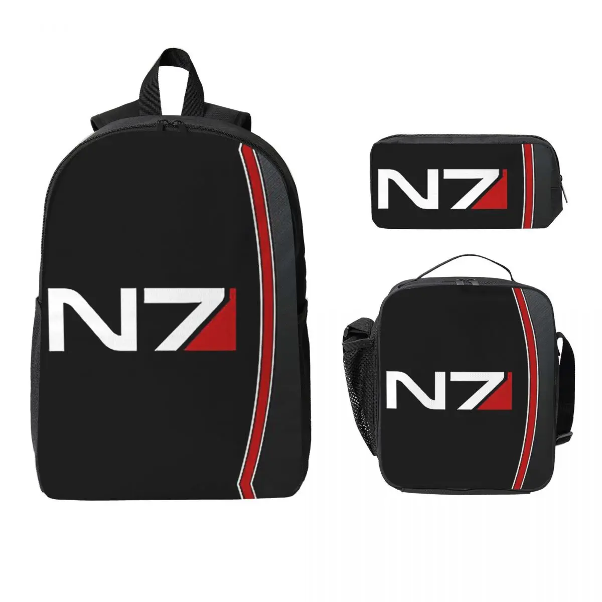 

N7 Mass Effect Emblem Рюкзак Студенческий Сумка для книг для мальчиков и девочек Школьная сумка Компьютерные сумки на плечо 3ps Изолированная сумка для обеда Пенал