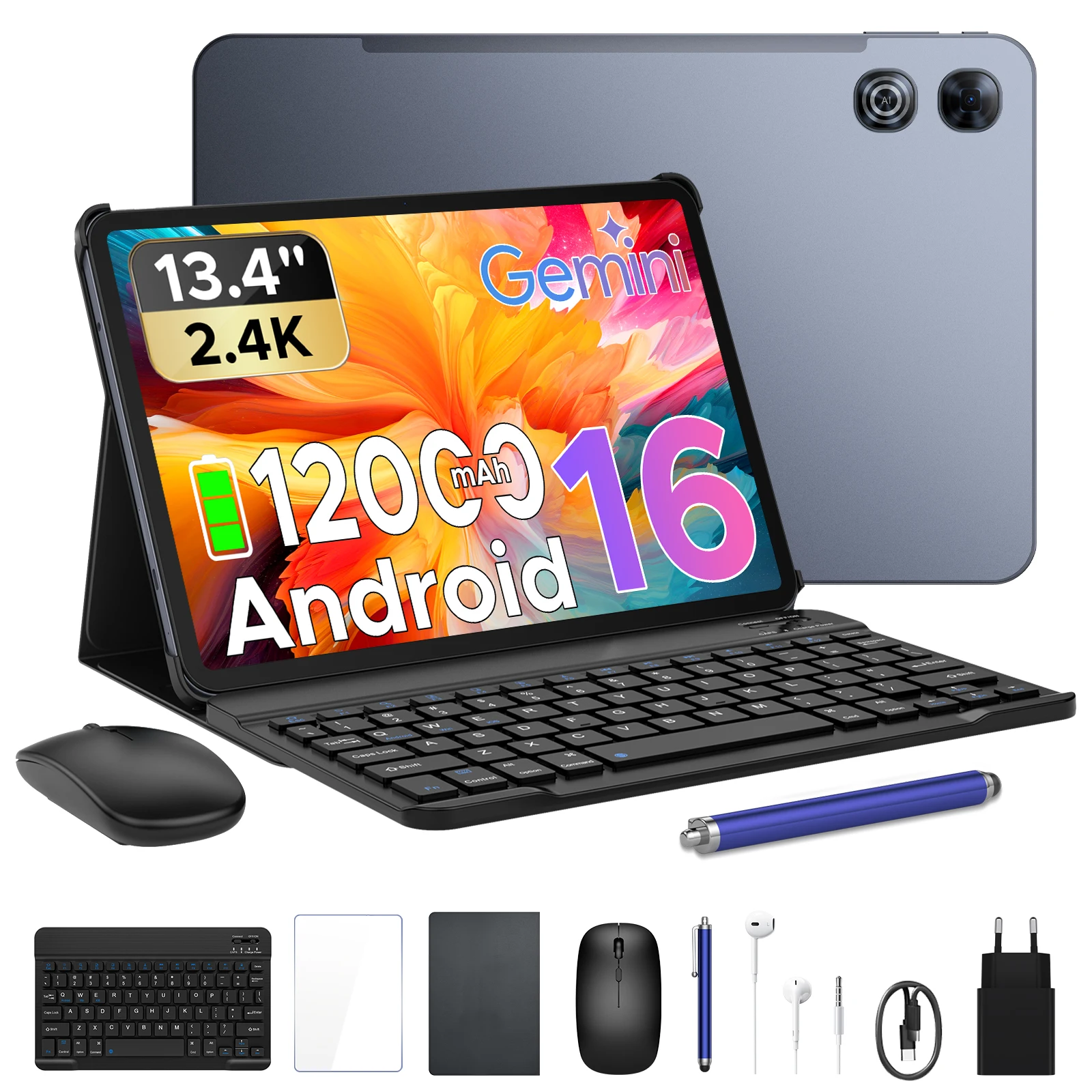 POCKAM P13 Android 16 13,4 inch 2.4K 2-in-1 tablet PC Gemini AI 48GB RAM (8+40) 128GB ROM 12000mAh batterij Widevine L1 ondersteuning tablet