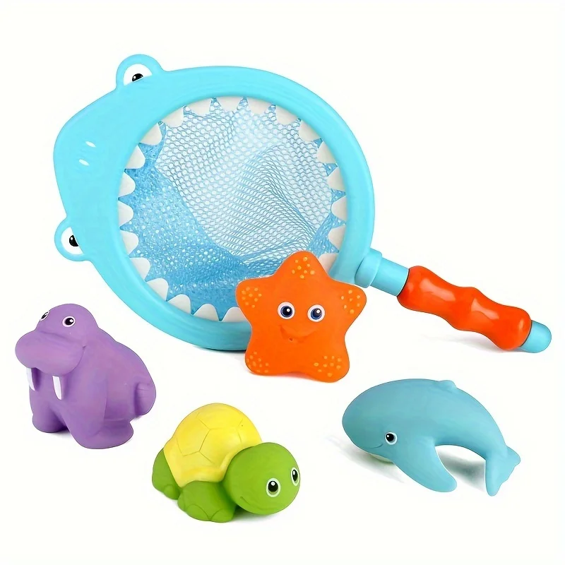 5Pcs/Set Shark Net Fishing Clip Musical Toys, Bath Toys, Summer Children's Water Toys, Thermochromic Ocean Soft Rubber Fun Toys