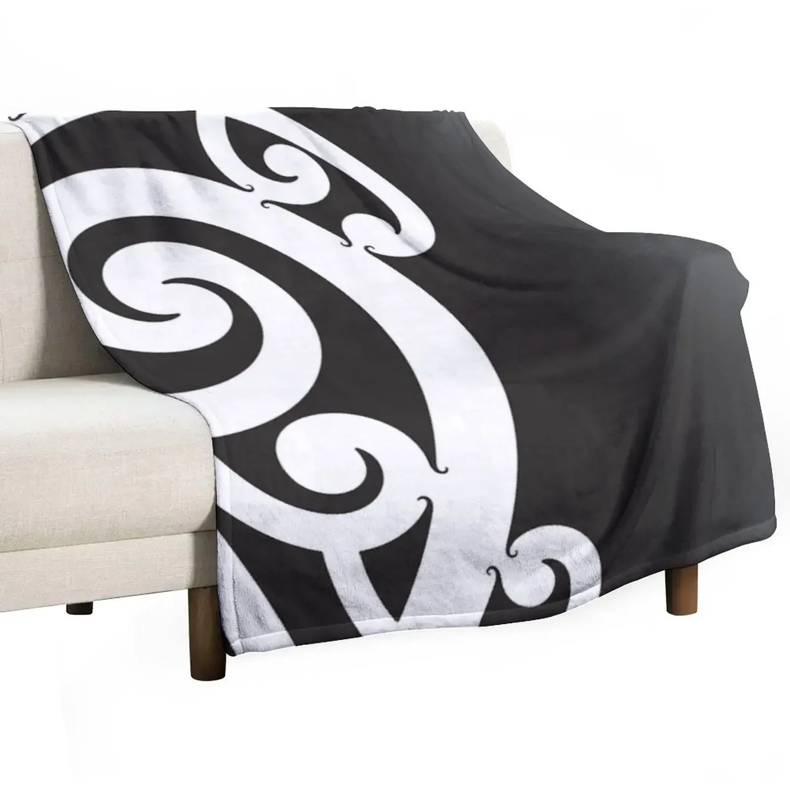 Black and White Layered Maori Koru Design Throw Blanket blankets and throws anime Hairy Flannel Blankets