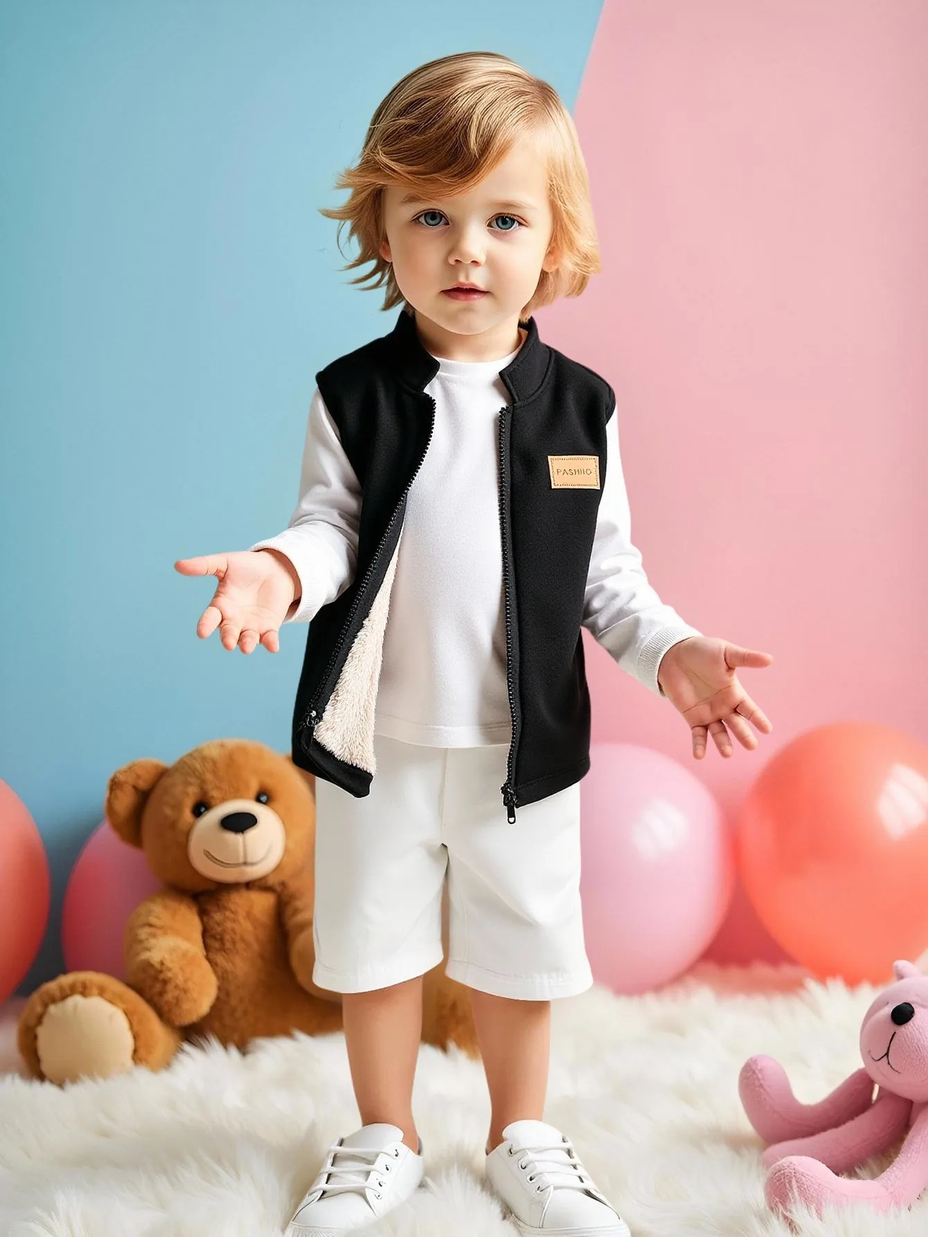Jungen Winter Fleece-Weste Dicker Leder-Stehkragen Lässiger Reißverschluss Modische Kleidung für Kinder – Detail 1