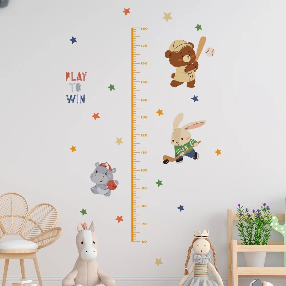 Adorable Cartoon Animal Height Chart Stickers PVC Wall Decals for For Room Decor Self Apply Set of 2 Pieces 60x30cm