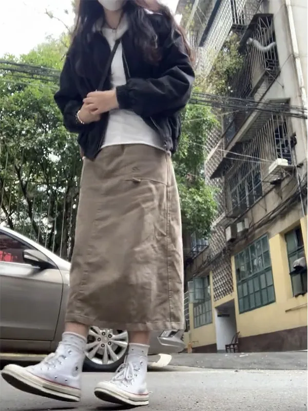 

American Retro Design Workwear Skirt High Waist Slim Fit Casual Split mid Length Women's Autumn Winter New Sle Skirt