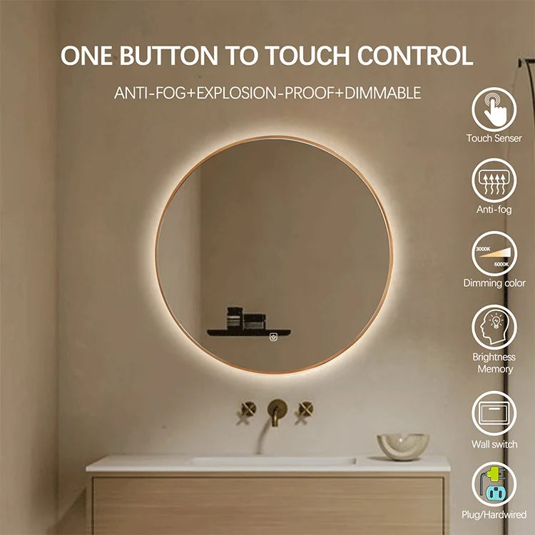 Nordic Minimalist Luxury Round Wall Bathroom Mirror Bedroom Mirror Espejo Wholesale Metal Frame Mirror Decoration