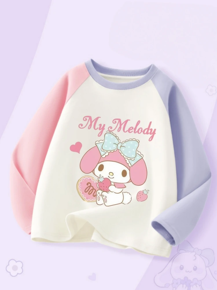 

Sanrio Autumn Baby Girls 100% Cotton Clothes Kid My Melody Printed Pullover Children Girl Patchwork Long Sleeve T-shirts Top