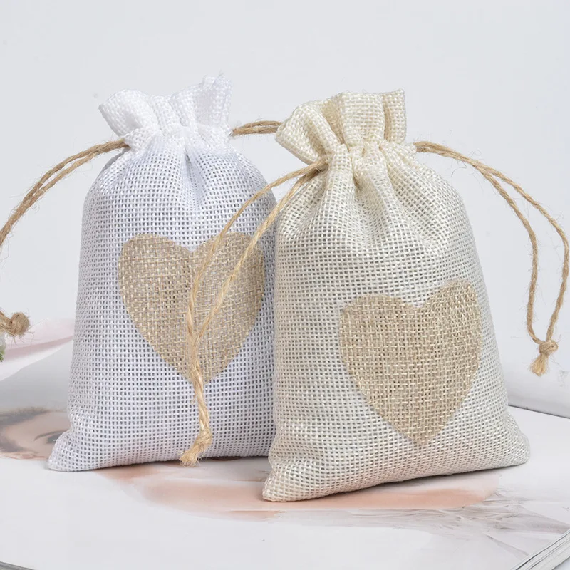 50pc/lot 10*14Cm Linen Jute Drawstring Gift Bags Sacks Party Favors Packaging Bag Wedding Candy Gift Bags Party Supplies