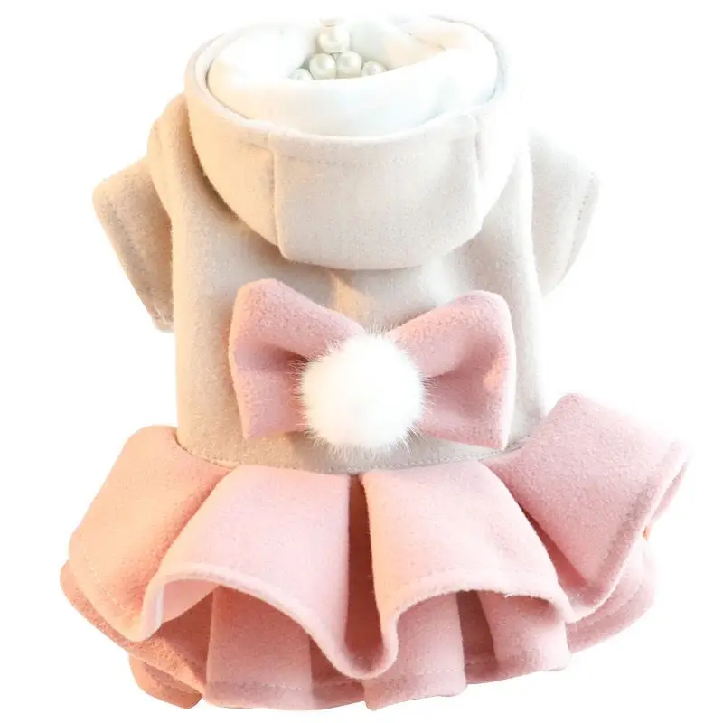 Dog Clothes Autumn/Winter Thick Cat Princess Skirt Cotton Coat Woolen Cake Skirt Small Dog Teddy Pet