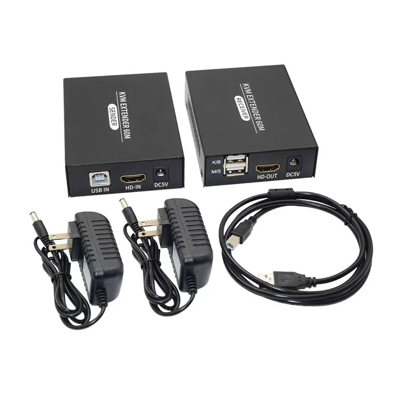 KVM Extender 60M 1080P HDMI-compatible Over cat5e/6 Ethernet RJ45 LAN Cable USB-A Keyboard Mouse KVM Video Extend TX RX Adapter