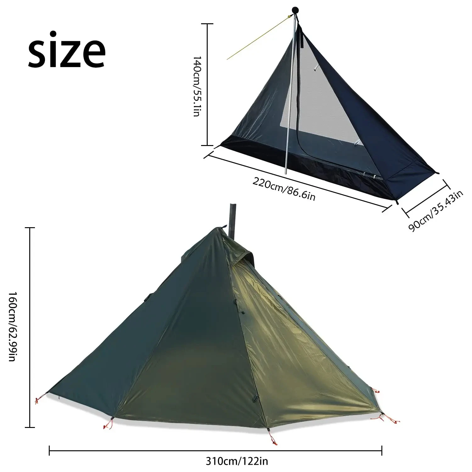 Camping Hot Tent with Pyramid Double Layer Bushcraft 1 Person Tents Chimney Window Outdoor Ultralight Tipi Teepee Tent  Hot Tent
