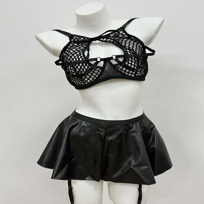 

New Women's Sexy Plus Size Two Pieces Mesh Lingerie Underwear Large Lady Night Club Cool Costumes Hot XXL Spicy Girl Outfits