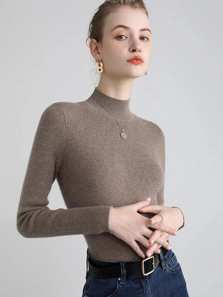 

Pure Color Commuter Versatile f High Collar Camere Knitwear Long Sve Overhead Women's Slimming Base irt Sweater