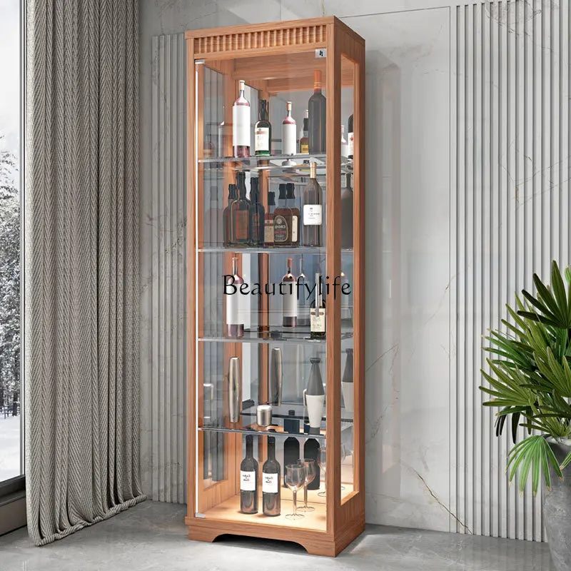 

Custom Solid Wood Wine Cabinet Display Cabinet Living Room Wall-Mounted Integrated Home Simple Storage Cabinet Figurine Mod