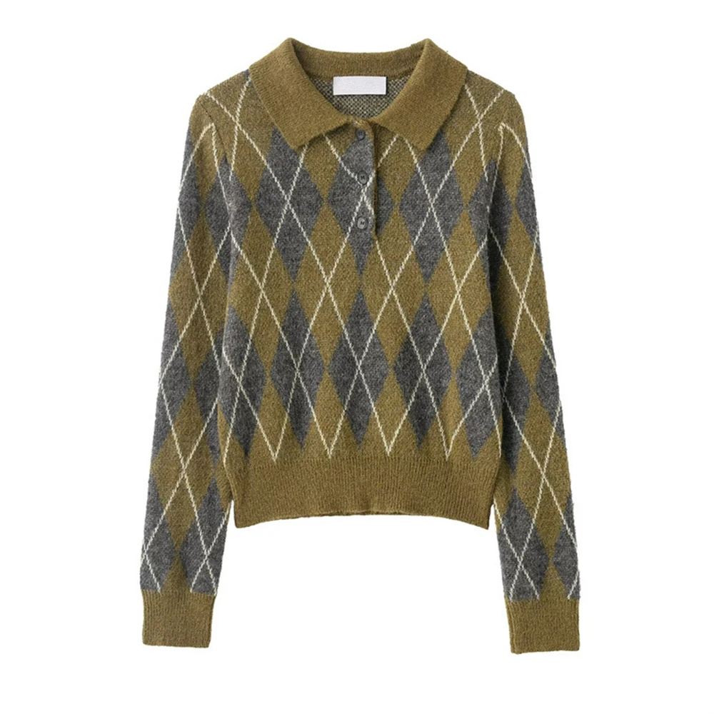 

Женская модная повседневная свободная трикотажная рубашка поло с бриллиантами, осенний новый стиль, свободный трикотаж в европейском и американском стиле