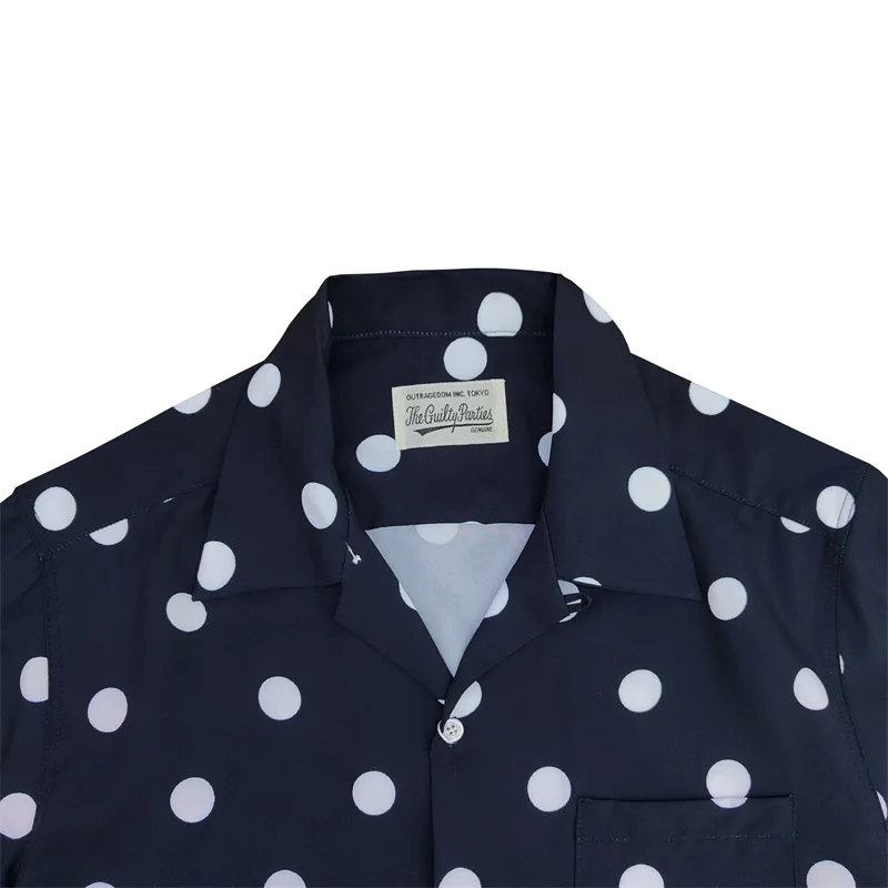 High Street Japanese Grey Black WACKO MARIA DOTS OPEN COLLAR Mens Womens Polka Dot Glass Ball Hawaiian Long Sleeve Shirt