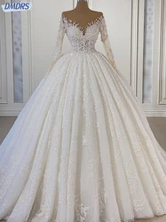 White O-neck Wedding Dresses Gorgeous Lace Sequins Ball Gown Dress For Bride Graceful Floor-length Bridal Gown Vestido De Novia