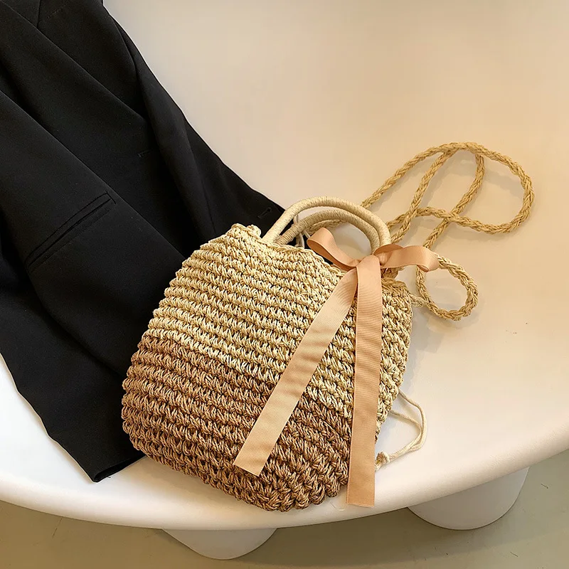Borse a tracolla Casual da donna in paglia borse tessute in vimini fatte a mano estate vocazione borsa da spiaggia in Rattan Totes femminili di