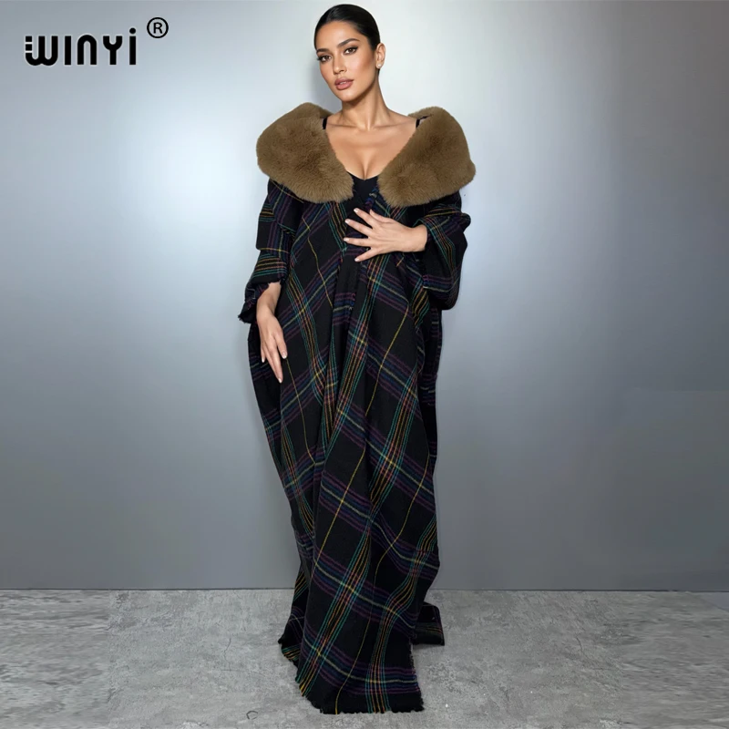

WINYI winter Lapel long down floor cardigan kimono print Coat Loose robe femme Thick Warm winter kaftan abaya dubai luxury dress