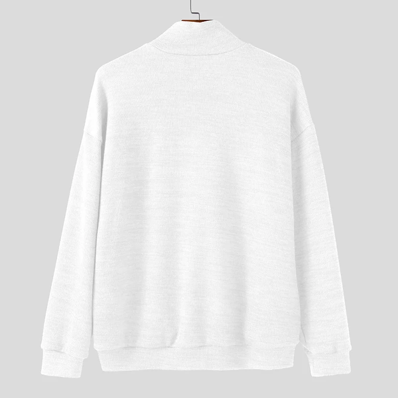 INCERUN بلوفرات رجالية بلون سادة محبوكة بياقة مدورة وأكمام طويلة سترات رجالية ملابس خروج محبوكة على الموضة ملابس رجالية غير رسمية