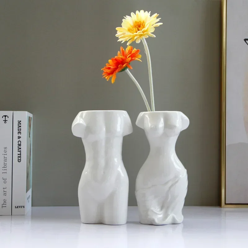 

Modern creative body art sculpture ceramic dried flower vase decor living room office desktop accessories home decoration statue