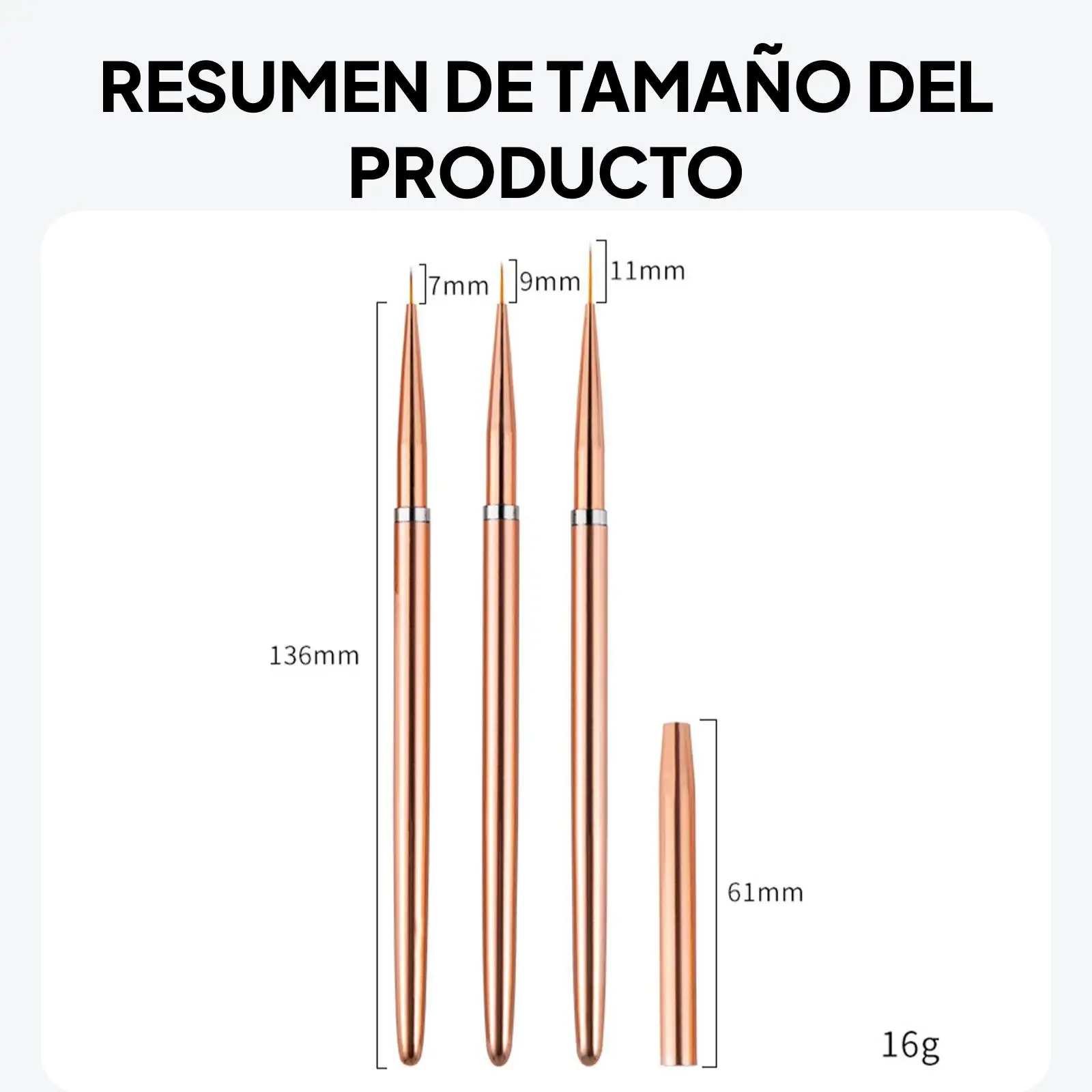 3 stuks voeringborstels, 7 mm/9 mm/11 mm gelverf langwerpige lijnen metalen handvat details mengen nagel schilderij tekenpennen