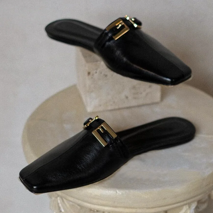 Metal Buckle Decoration Brand Slippers Women Summer 2026 Sexy Square Toe Comfort Mule Sandals Non-Slip Beach Casual Slippers