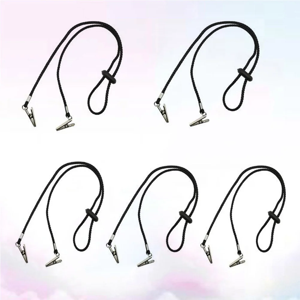 

5Pcs Nylon Napkin Clips Chain Adjustable Alligator Clips Strong Texture Napkin Holder for Adults Elderly Meal Bib Towels Black