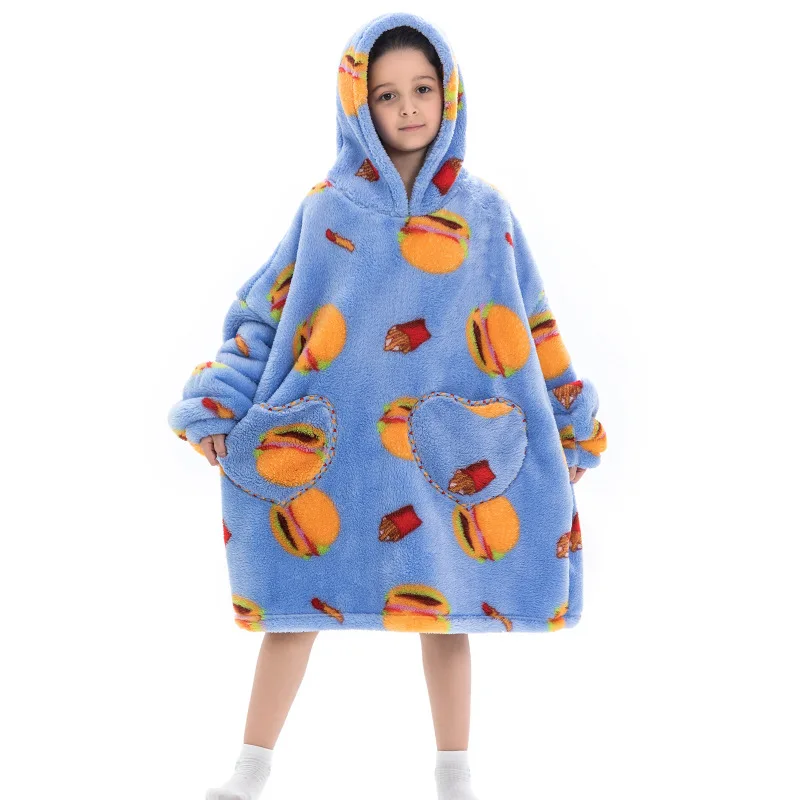 Oversized Wearale Blanket Hoodie Flannel Sherpa Fleece Warm Soft Winter Hoodie Sweatshirt for Kids Adults Snuggle