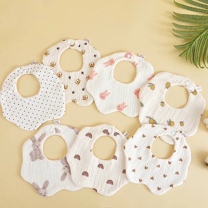 3pcs Pure Cotton Gauze Bibs Cute Parint Adjustable buckle Baby Scarf Newborn Boys Girls Cloth Bib Saliva Scarf