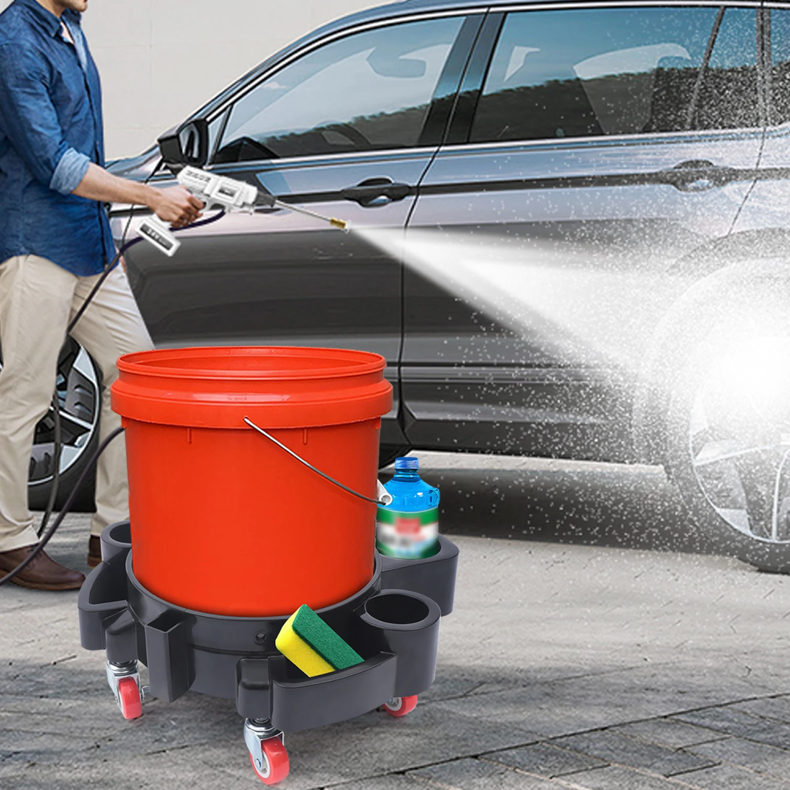 

Professional Bucket Dolly，with 360-degree Universal Pulleys，Large Capacity Wash Bucket Dolly for car washing, car beauty,etc.