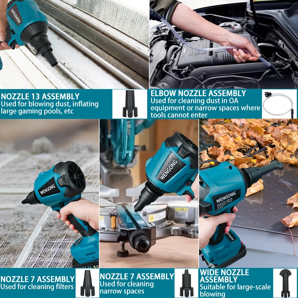 Imagem -03 - Ventilador de ar sem Fio Inflator Elétrico Vácuo Espanador ar Comprimido Multifuncional Recarregável Ventilador para Makita 18v Bateria 18v