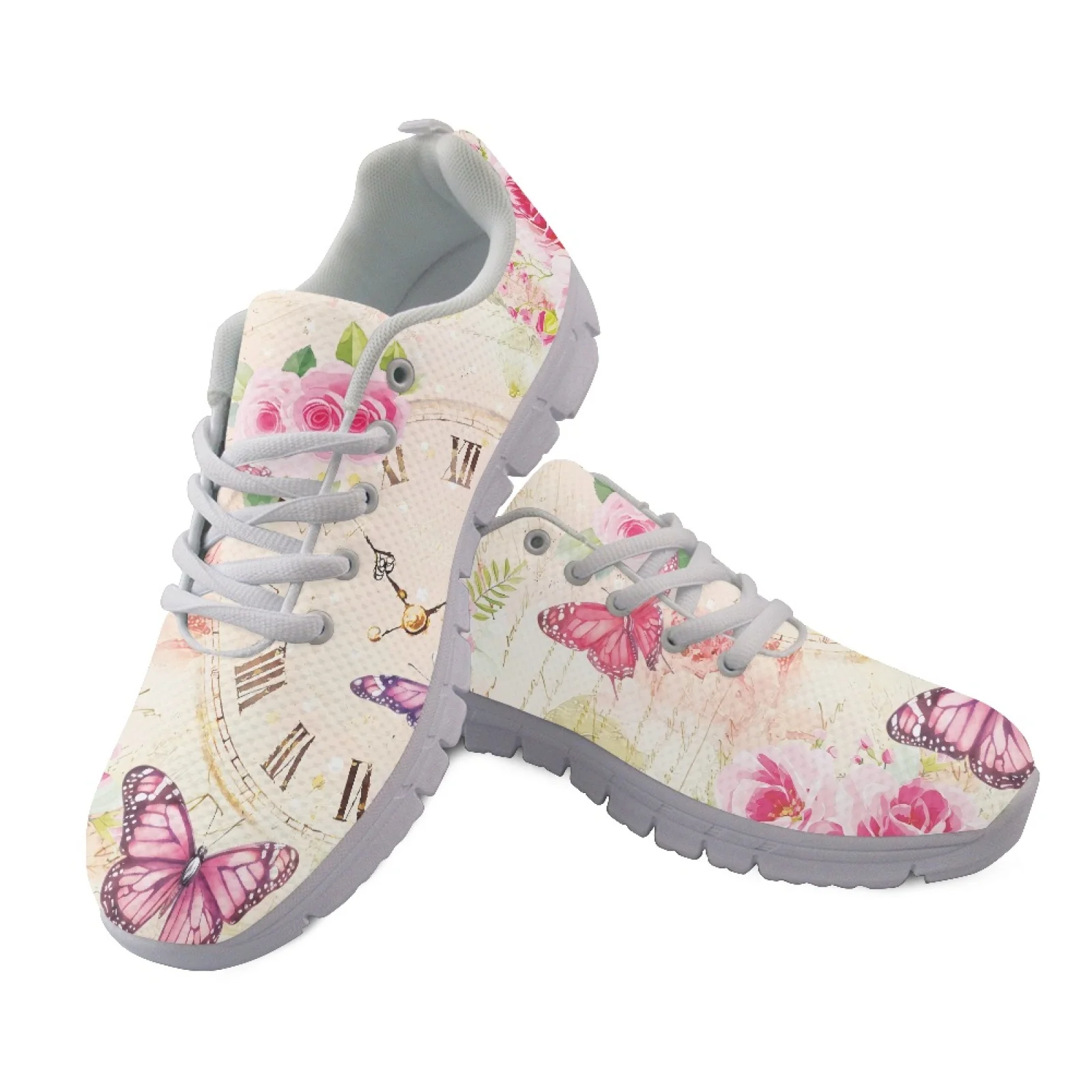 Coloranimal Lace Up Anti-Slip Athletic Trainers for Men Women's Running Shoes for Walking Butterfly Rose Print