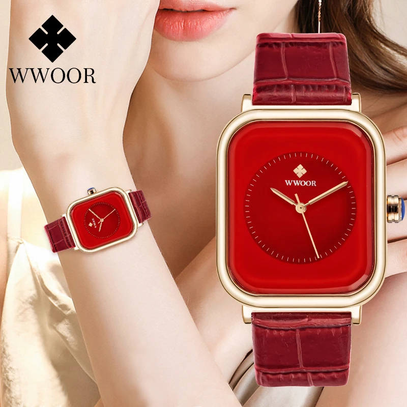 

WWOOR Luxury Bracelet Watch For Women Japanese Quartz Movement Watches Square Leather Waterproof Ladies Dress Watch Reloj Mujer