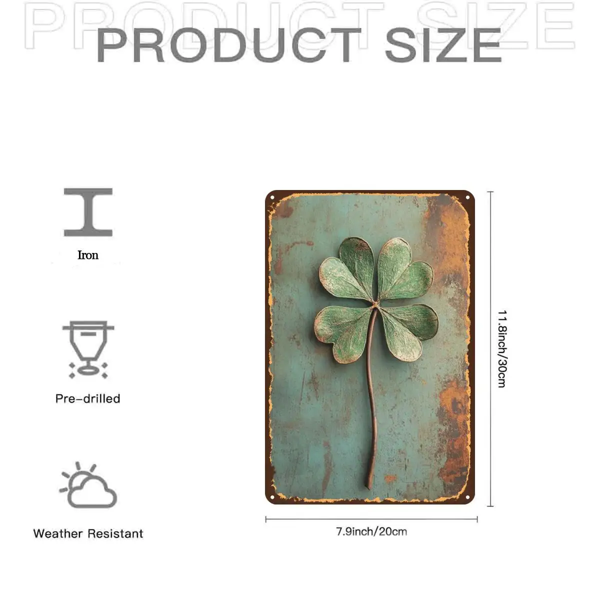 2D Flat, 1pc, Retro Vintage Four Leaf Clover Decorative Art Piece Metal Tin Sign, Pre-Drilled Holes, Suitable for Indoor, Garden