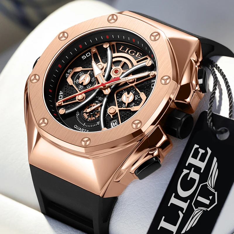 LIGE Mens Watches Top Brand Luxury Fashion Waterproof Watch For Men Silicone Sport Military Chronograph Wristwatch Montre Homme