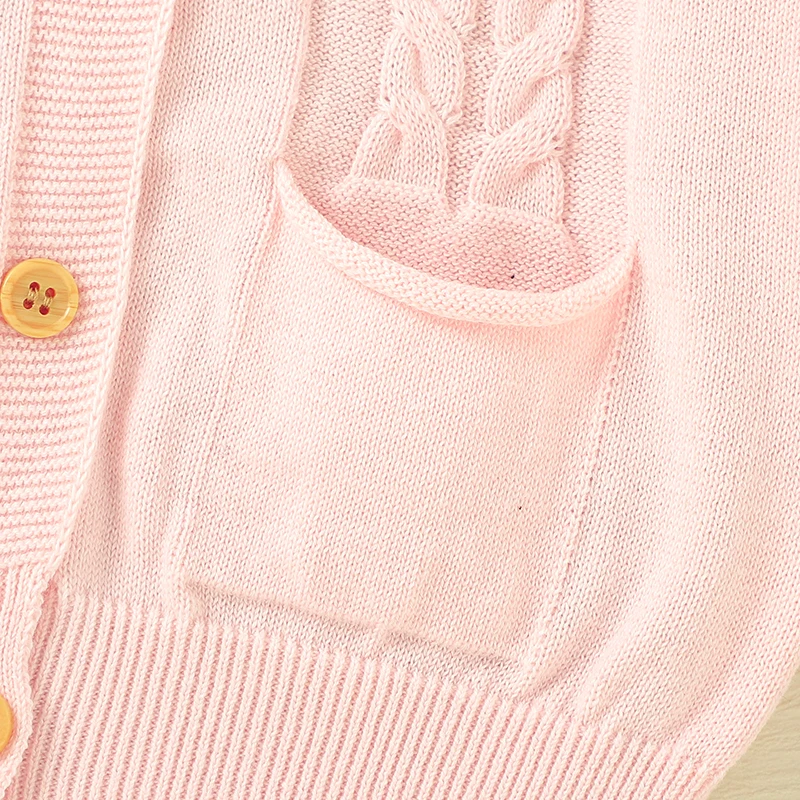 Single-Breasted Symmetrical Pocket O-neck Long Sleeve Baby Girls Cardigan Knitted Cotton Fried Dough Twists Type Babies Coat