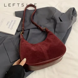 LEFTSIDE Small PU Leather NUBUCK Underarm Bags Lady Shoulder Bag for Women 2024 Winter New Trend Crossbody Bag Y2K Handbags