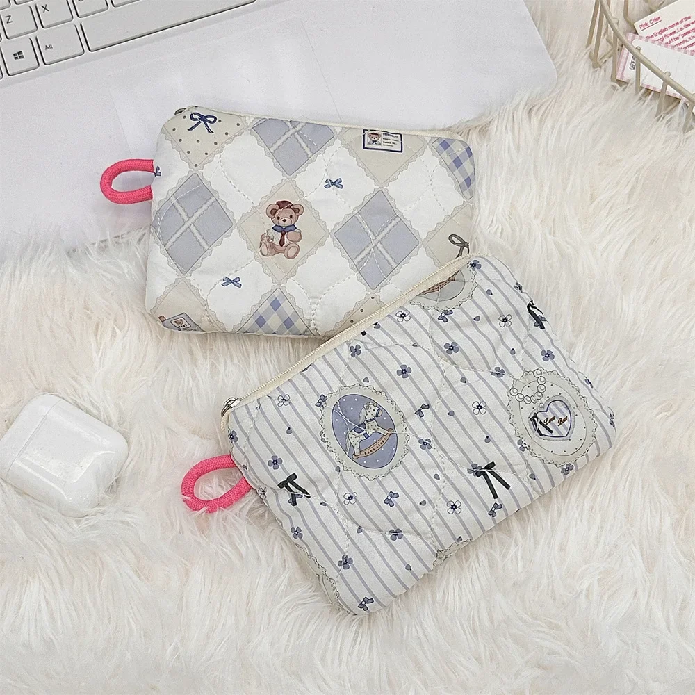 Cartoon Quilted Cotton Makeup Bag Key Earphones Storage Bag Girl's Clutch Bag Small Cute Wallet Coin Purse Coin Pouch Mini Purse