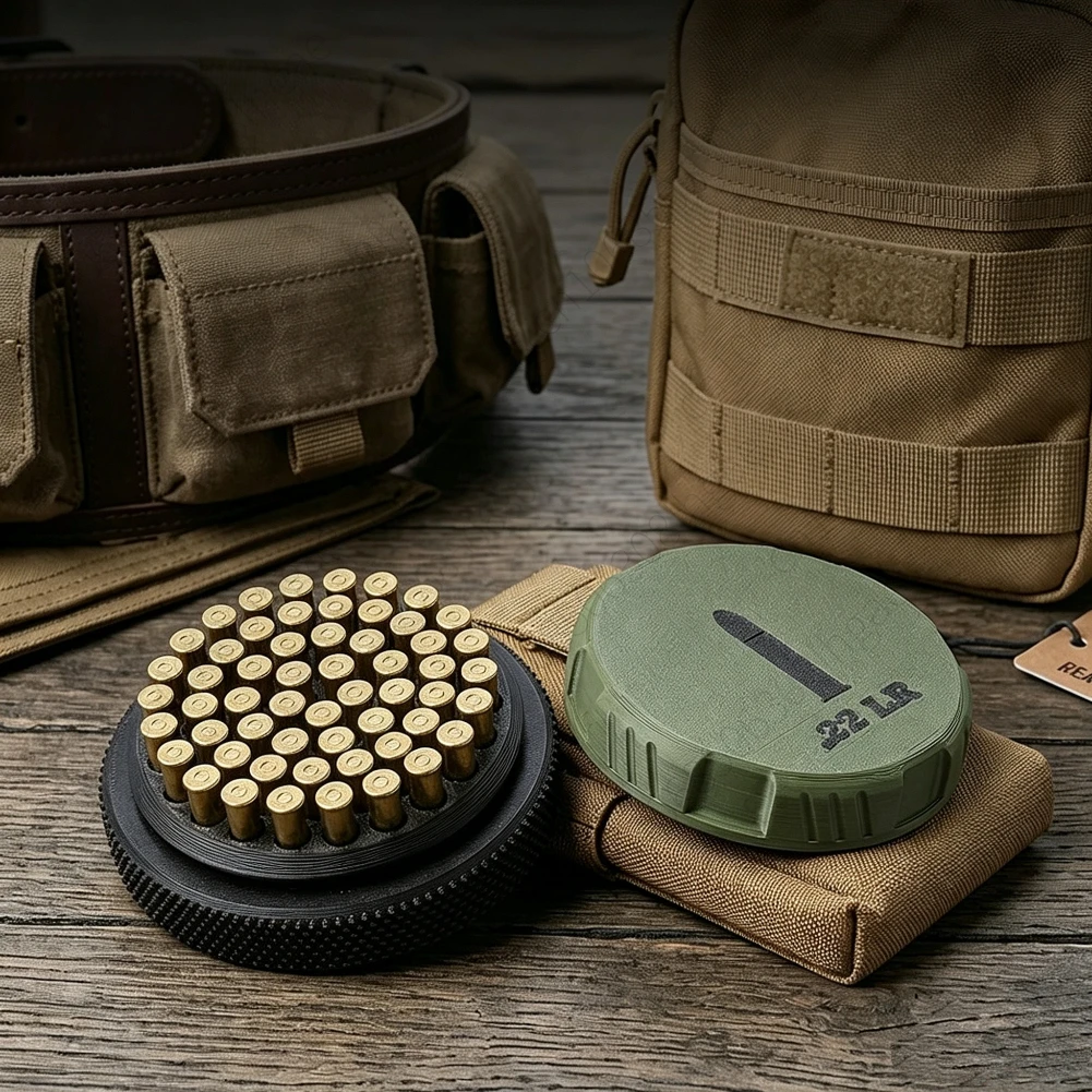 Compact, Stackable Ammunition Storage Box That Holds 50 Rounds of 22LR Ammunition, Making It Easy To Carry.
