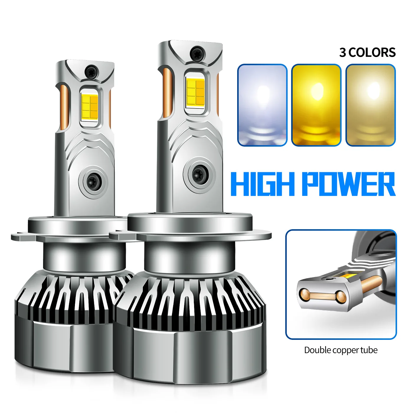 

2X H7 Car Tricolor LED Headlight H1 H4 H11 HB3 HB4 9005 3000K 4300K 6000K Yellow White Three Colors 12V LED Auto Bulbs 24V Truck