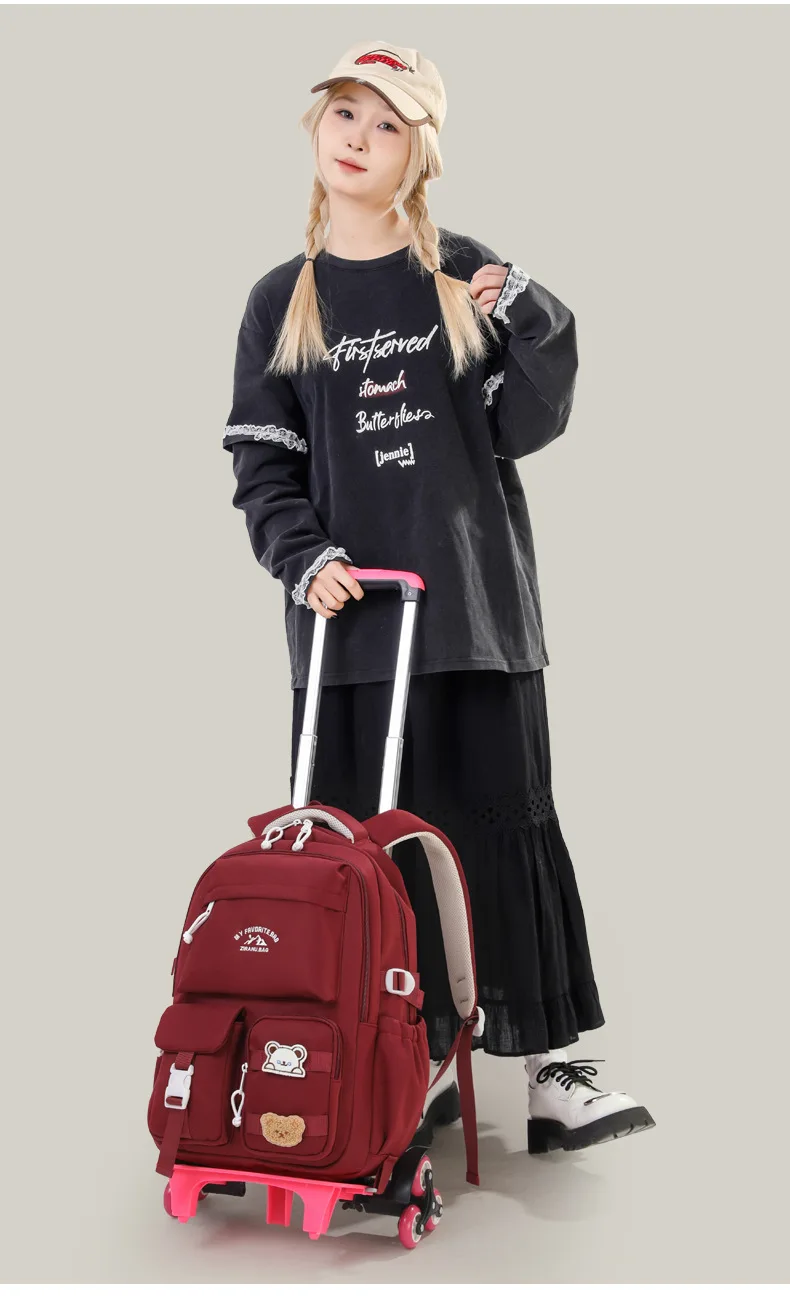 2026 Children Wheeled Backpack Students Schoolbag Rolling Backpacks Bag Kids School Trolley Bookbag Girls School Bag with Wheels