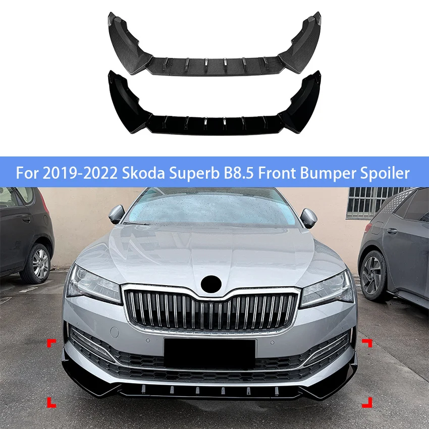 For 2019 2020 2021 2022 Skoda Superb B8.5 Front Bumper Splitter Lip Spoiler Diffuser Guard Cover Gloss Black Bodykit Tuning
