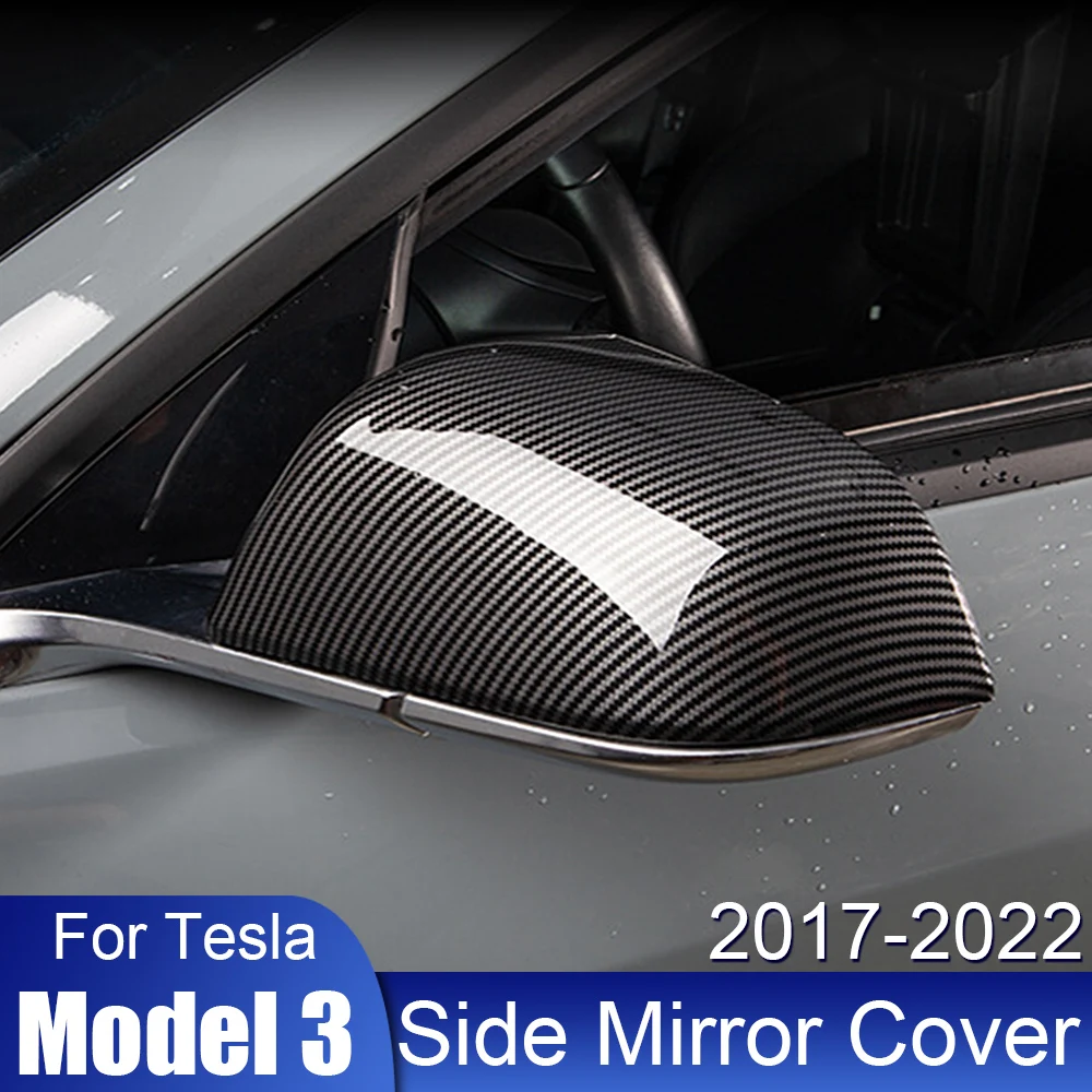 

2Pcs Side Mirror Cover Replacement ABS Carbon Fiber Car Accessories Rearview Mirror Cover Cap for Tesla Model 3 2017-2022