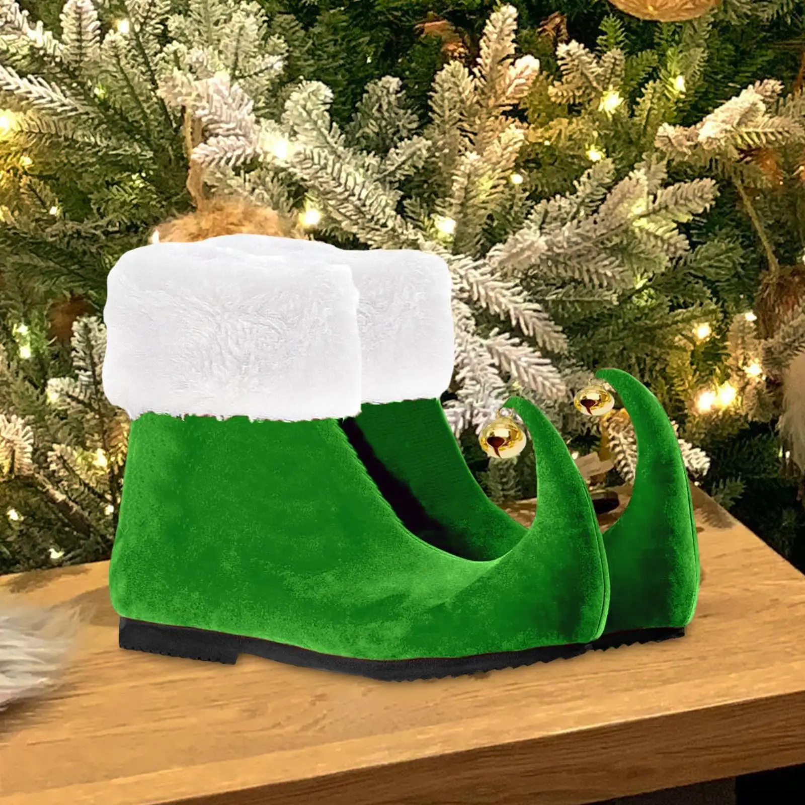 Festive Elf Shoes with Bells for Xmas Costume Party Soft Velvet Booties for Men Women Cosplay Footwear