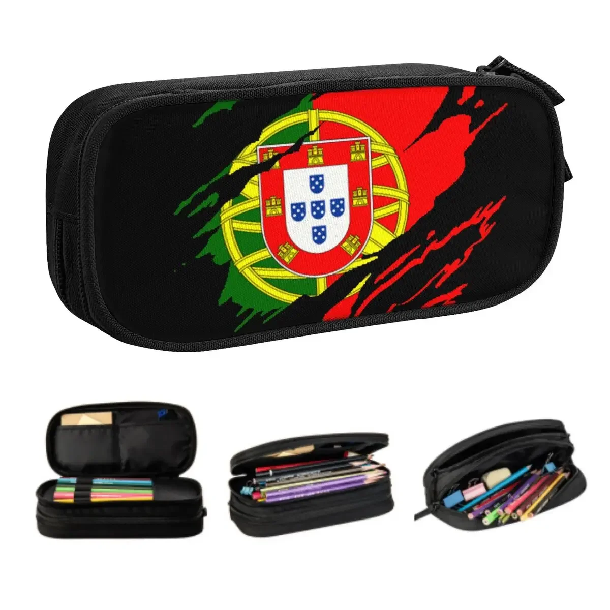 Kawaii Custom Vintage Flag Of Portugal Pencil Case for Girls Boys Portuguese Pride Large Capacity Pen Box Bag School Supplies