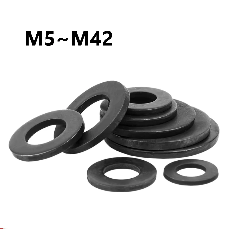 2~500Pcs Carbon Steel Black Flat Washer M5 M6 M8 M10 M12 M14 M16 M18 M20 M22 M24 M27 M30 M33-M42 Flat Washer Plain Gasket Pad