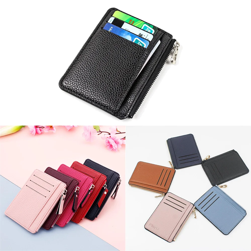 Slim Wallet Purse PU Leather Women Card Holder Leather Unisex Zipper Business Card Case Men Credit Mini Bank Cards Holder